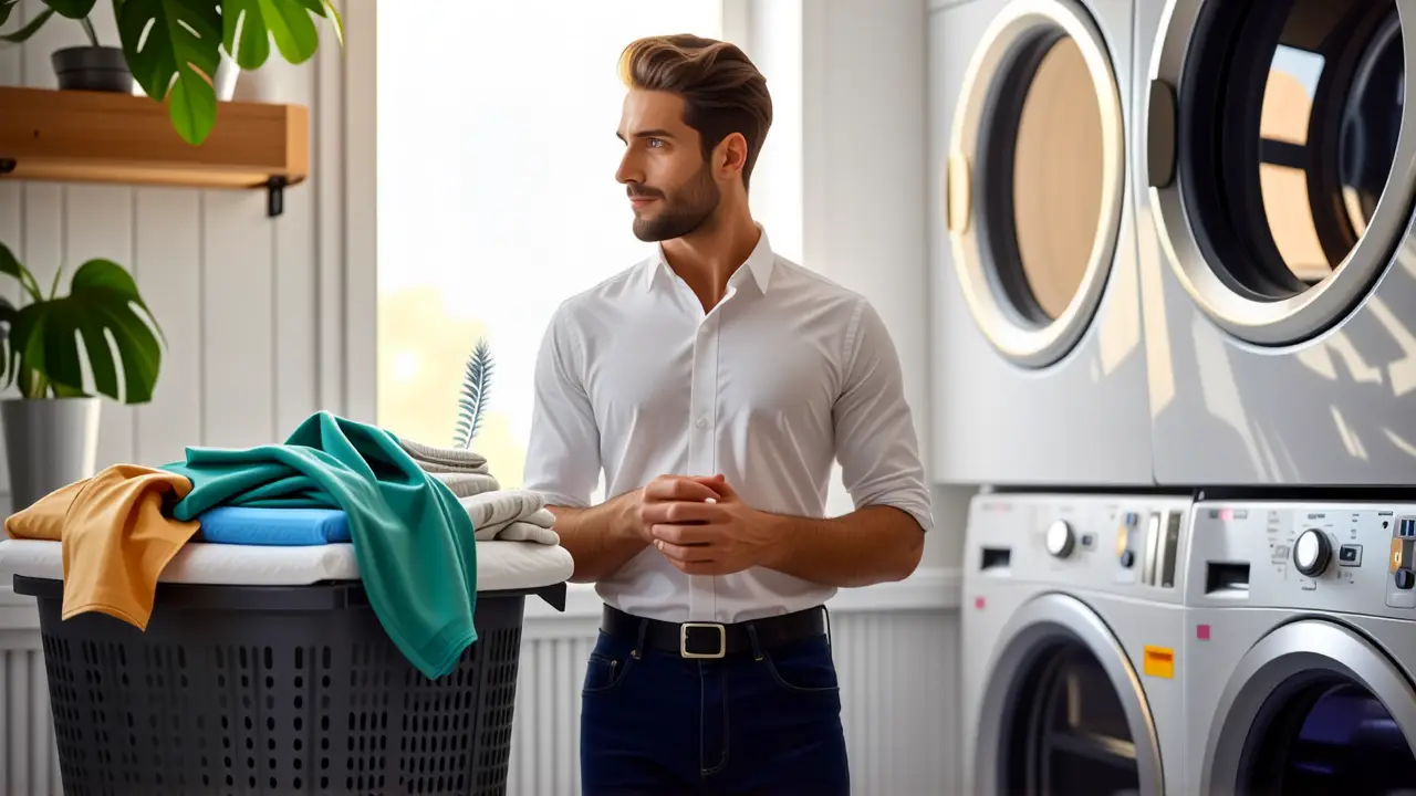 Como lavar plumíferos en lavadora: guía fácil 4 Un hombre pensativo sostiene una pluma en luz cálida