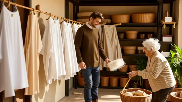 Un hombre realista ayuda a su abuela