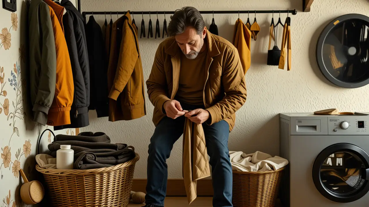 Como limpiar abrigos de pano: guía completa 3 Un hombre español examina una prenda vintage en casa