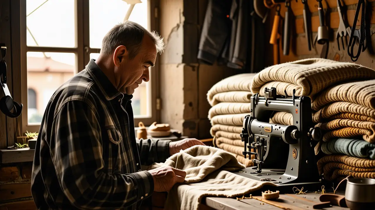 Como limpiar abrigos de pano: guía completa 5 Un hombre contempla un tejido en taller rústico