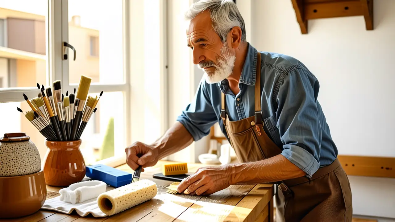 Como limpiar alpargatas: guía completa y fácil 2 Un hombre español limpiando alpargatas con luz cálida