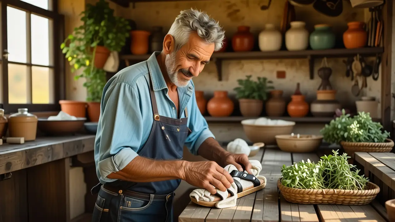 Como limpiar alpargatas: guía completa y fácil 3 Un hombre español limpia alpargatas con calidez