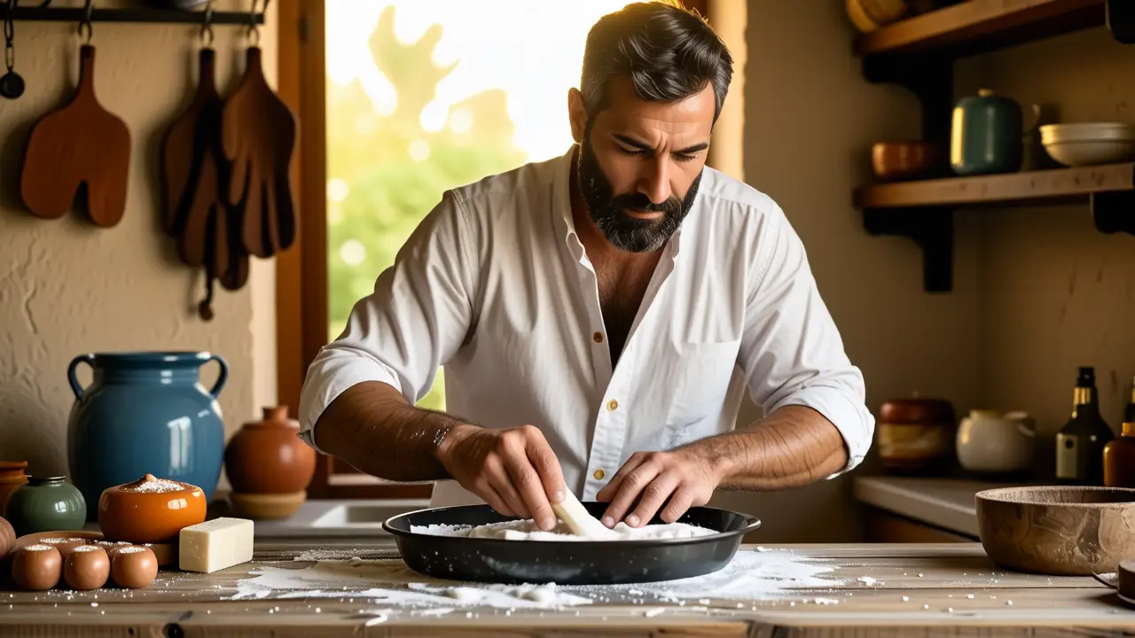 Un hombre español limpia con cuidado la cocina