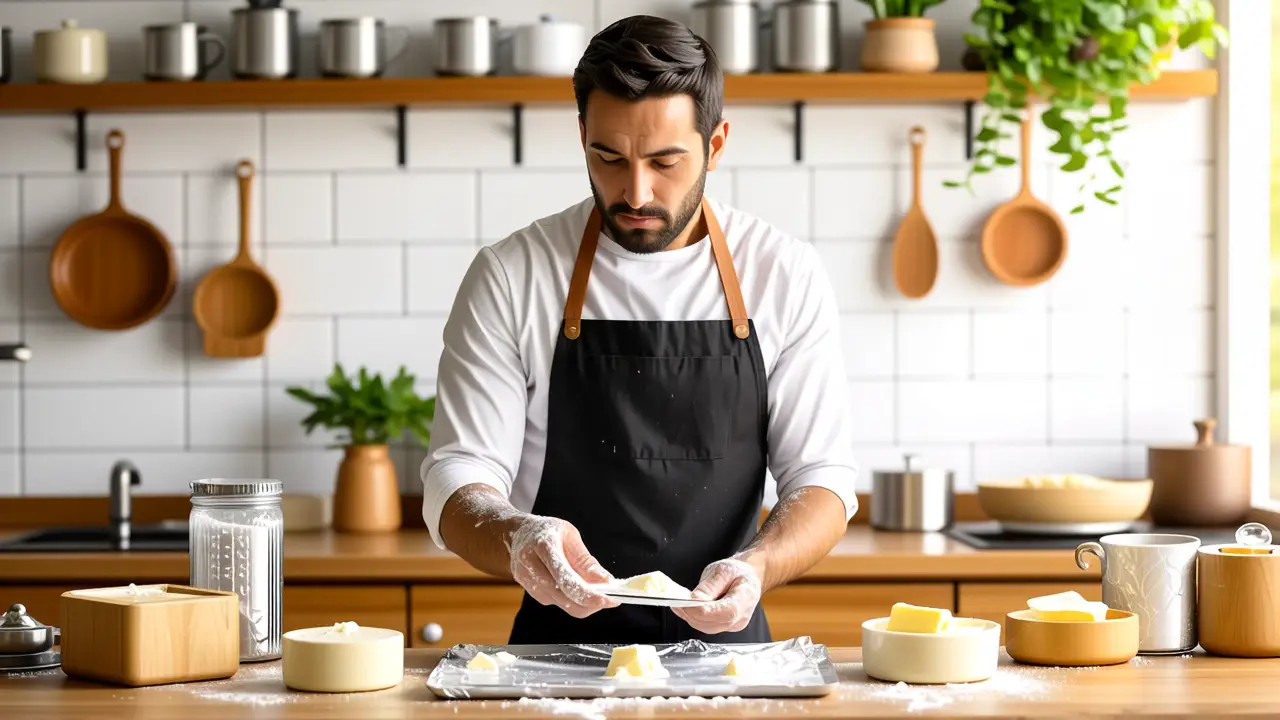 Un hombre español cocina con cuidado