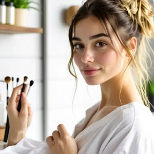 Una mujer limpia maquillaje con delicadeza