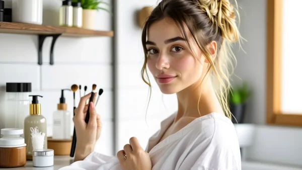 Una mujer limpia maquillaje con delicadeza