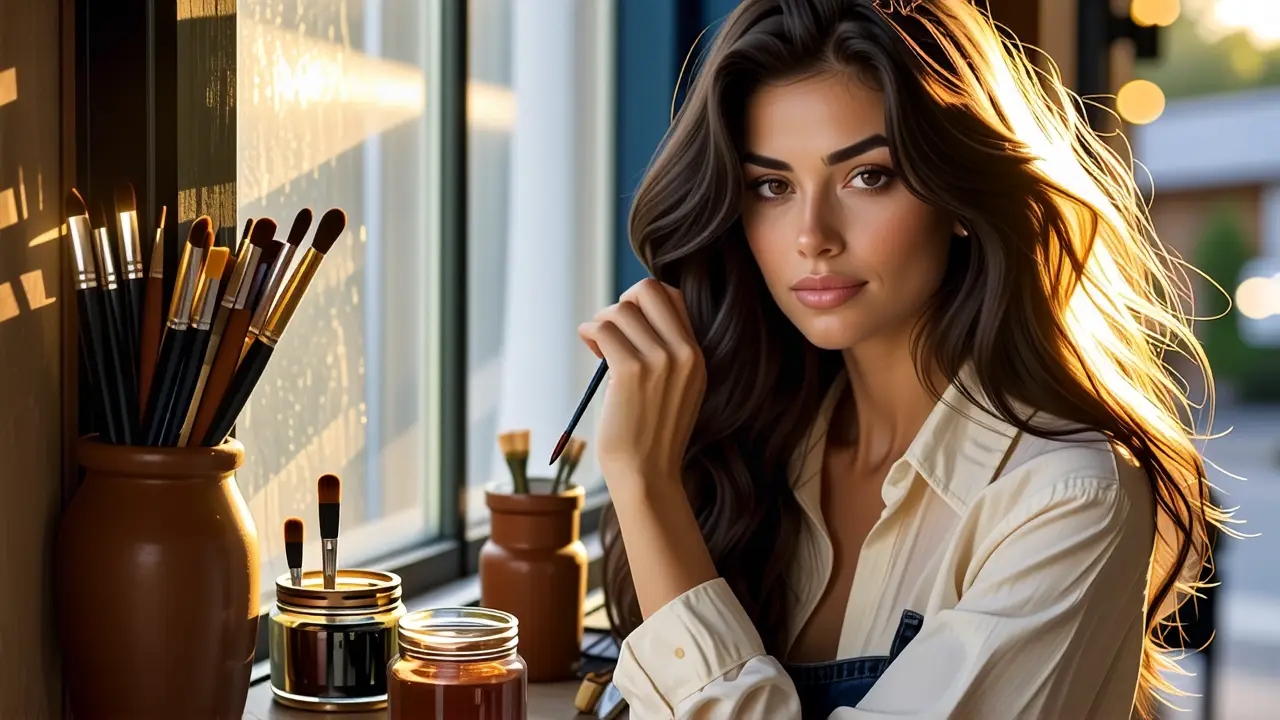 Mujer pensativa con luz cálida y suave