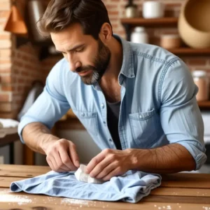 Como quitar cera de la ropa: guía completa 9 Un hombre español realista limpia con cuidado