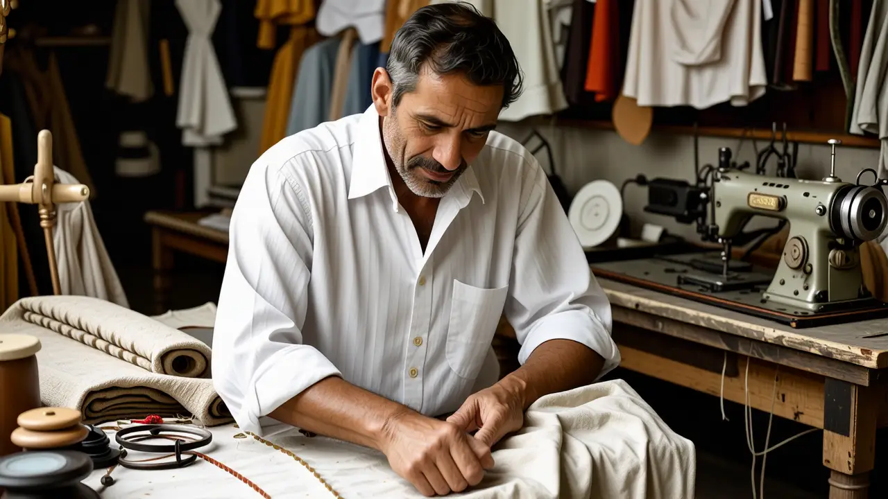 Un realista pinta un hombre en su taller