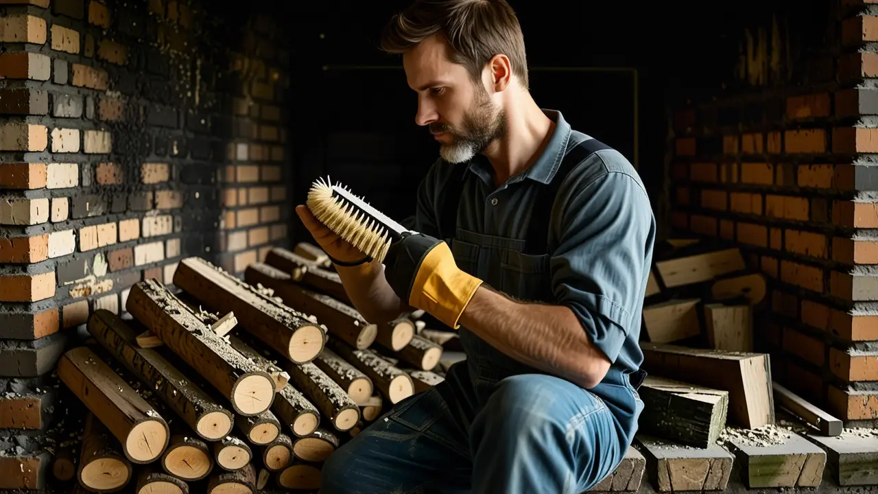 Como limpiar chimeneas de lena: guía completa 2 Un hombre limpiando chimenea con cuidado