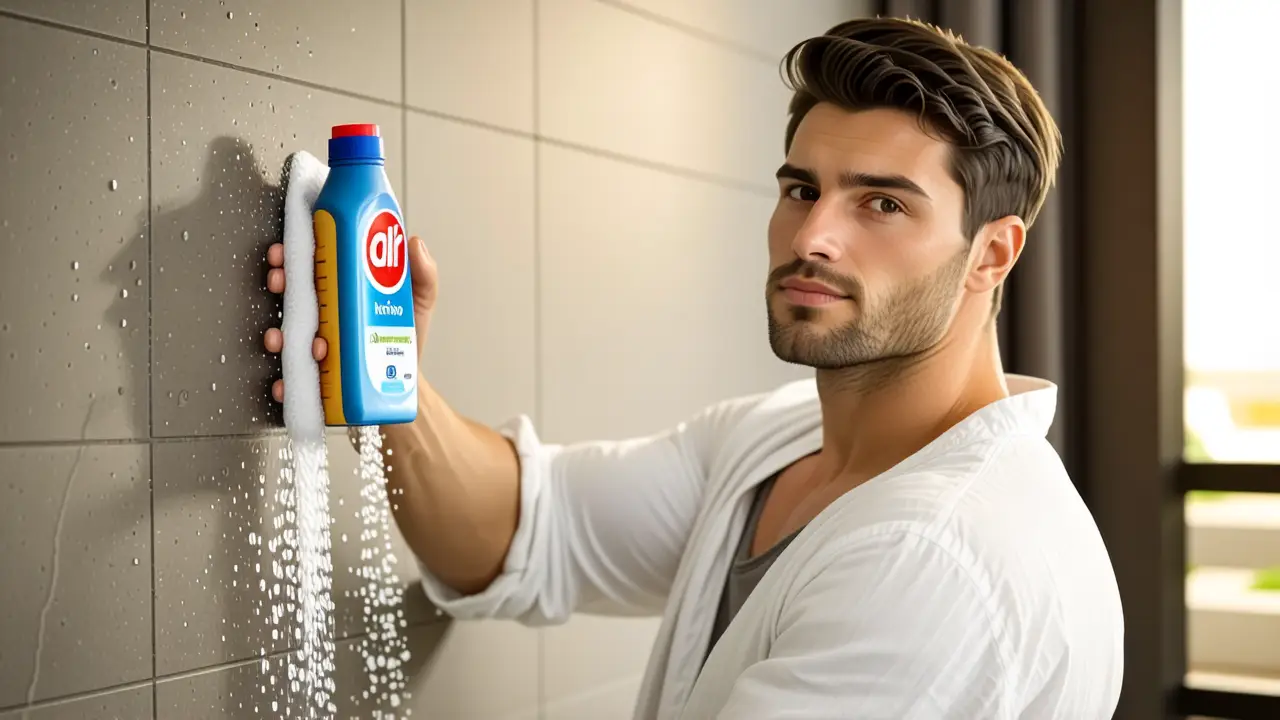 Un hombre contempla la limpieza en un baño cálido