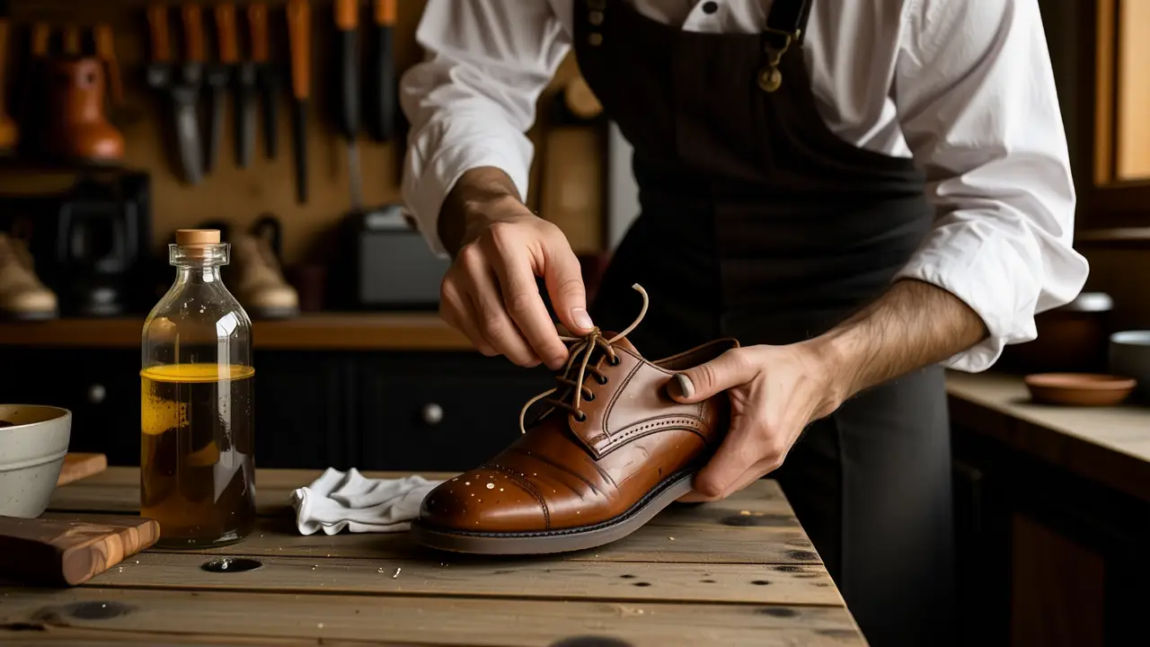 Como limpiar zapatos de charol: guía fácil y efectiva 2 Un hombre limpia zapatos con cuidado