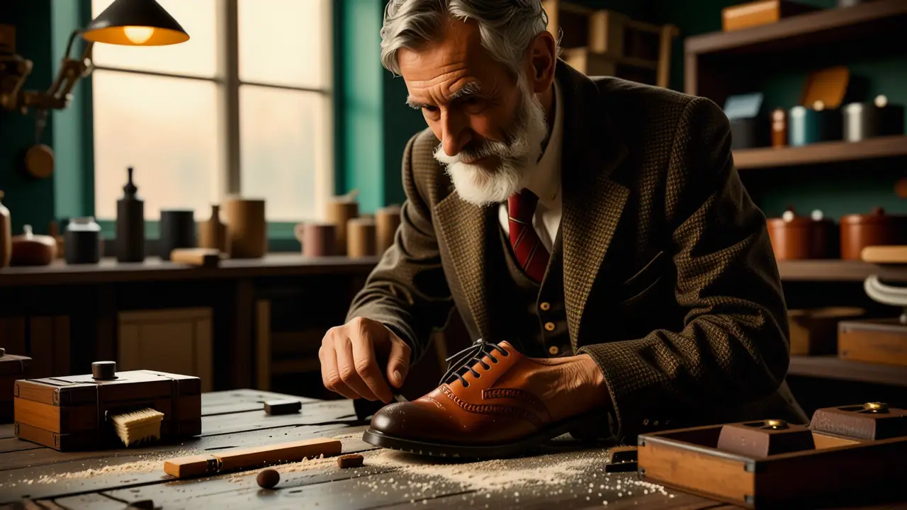 Como limpiar zapatos de charol: guía fácil y efectiva 5 Un hombre español pulía zapatos vintage con calma