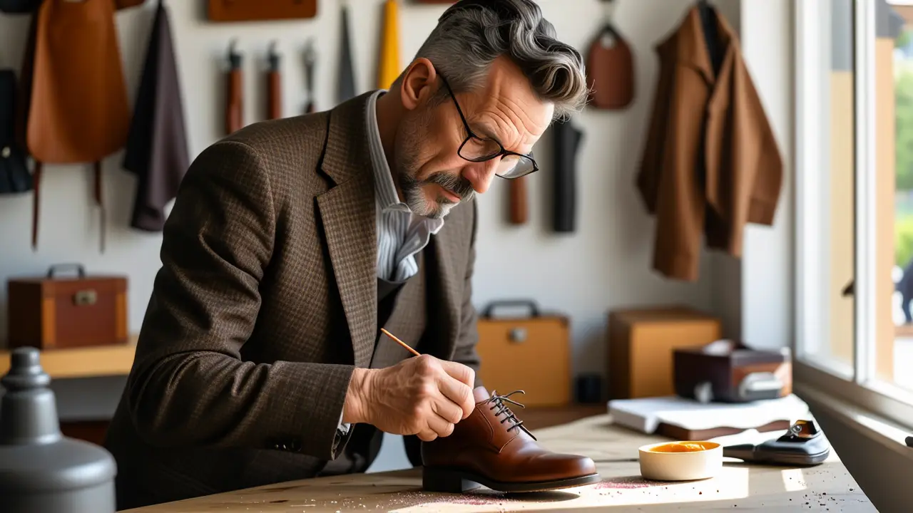 Como limpiar zapatos de charol: guía fácil y efectiva 4 Un hombre español puliendo zapatos vintage