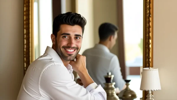 Un hombre español sonríe en un ambiente cálido y sereno