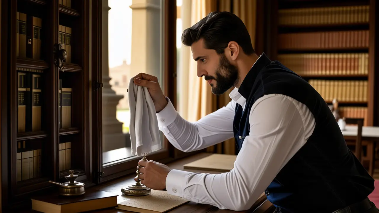 Un hombre contempla su reflejo en el estudio