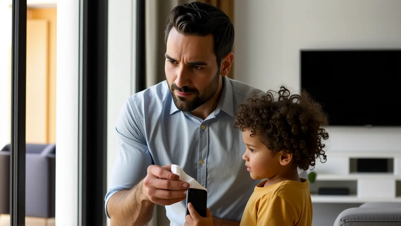 Un hombre limpia dispositivos en casa