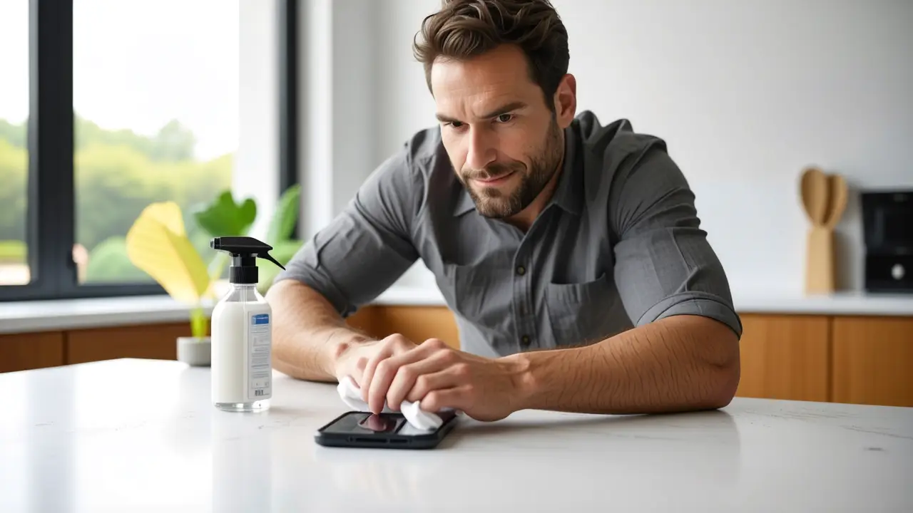 Como limpiar funda transparente del móvil 6 Un hombre español limpia con cuidado