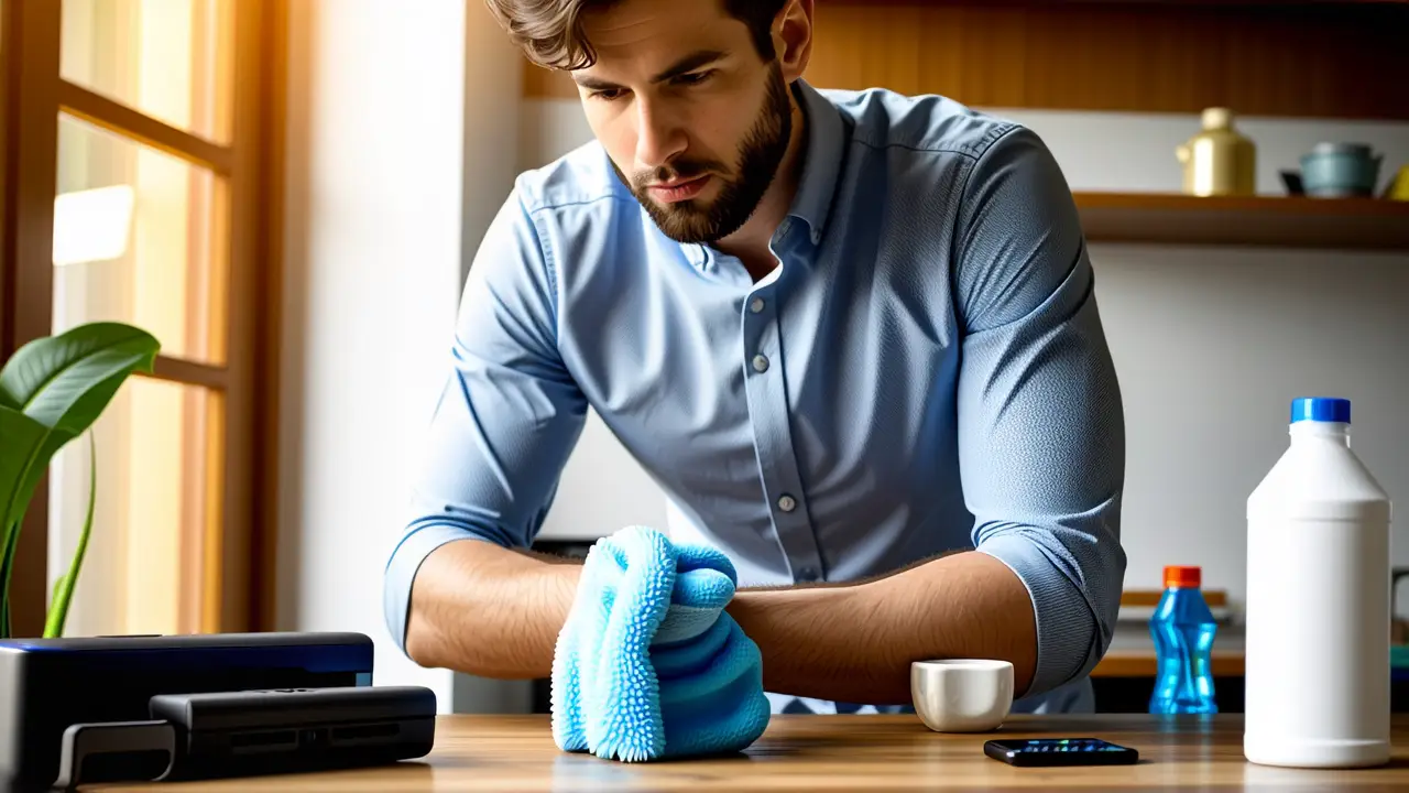 Como limpiar funda transparente del móvil 2 Hombre pensativo limpia con luz suave