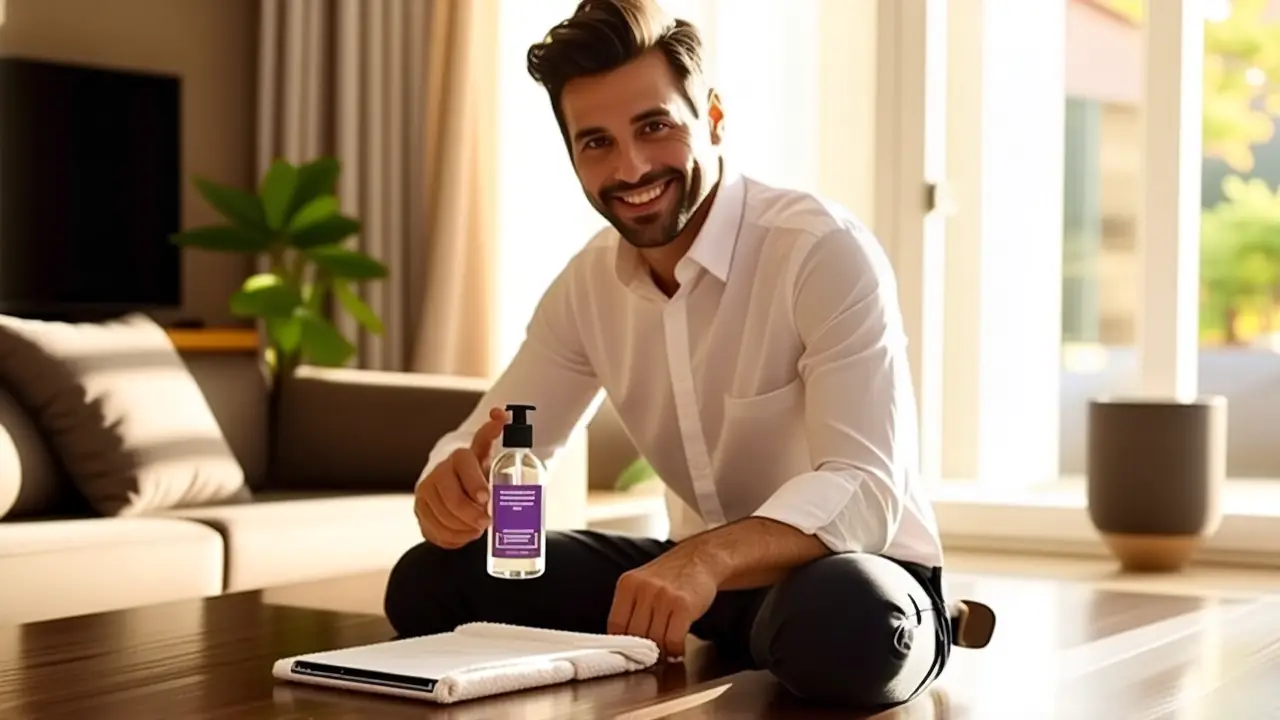 Como limpiar funda transparente del móvil 4 Un hombre realista sonríe en un hogar cálido