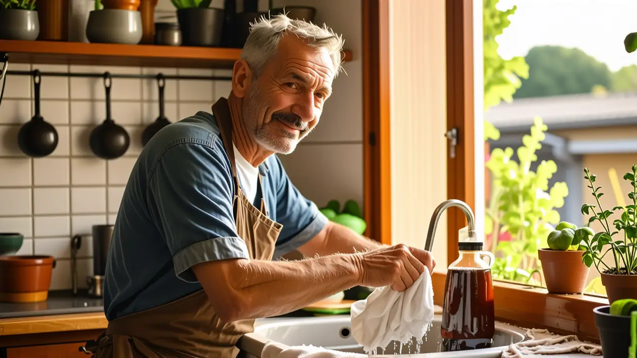 Un hombre español amable en una cocina rústica