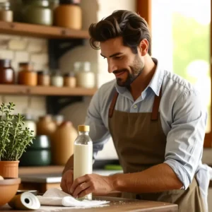 Limpiar Trapos: Desinfecta Fácilmente | Vinagre & Bicarbonato 13 Un hombre español limpia con calidez y detalle