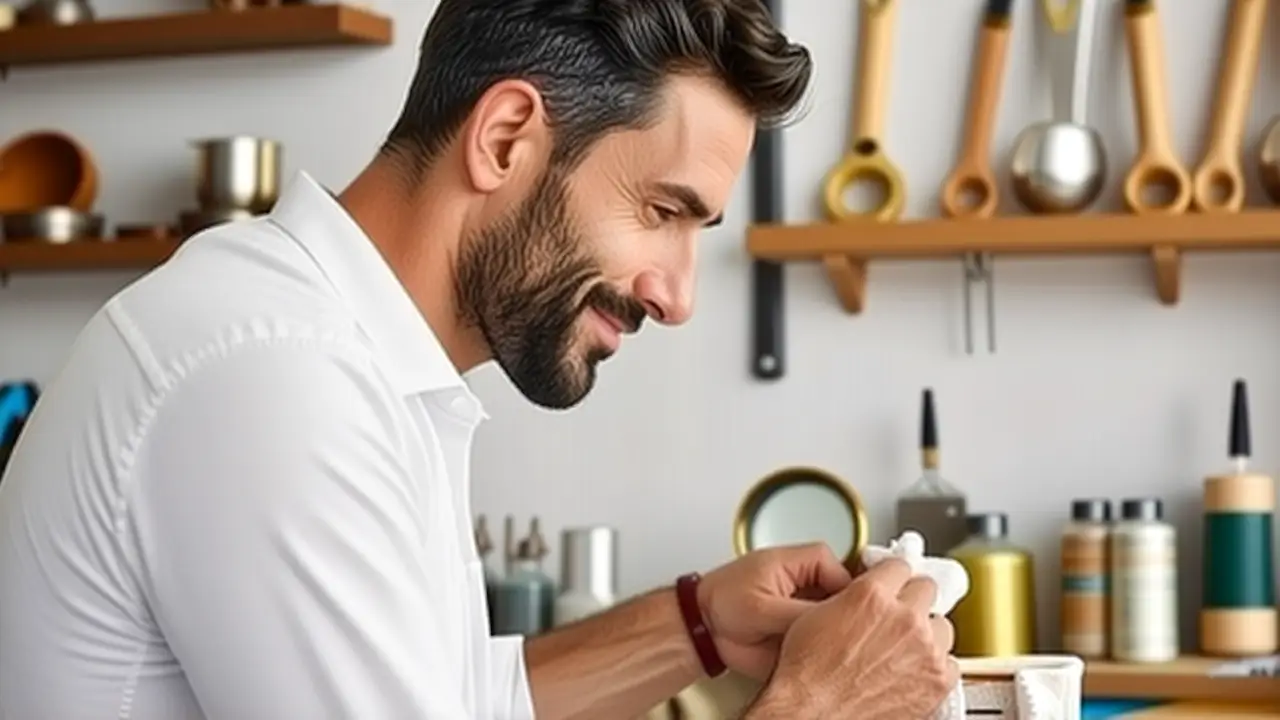 Como limpiar pendientes de acero: guía fácil y brillante 3 Un hombre puliendo joyería con luz suave