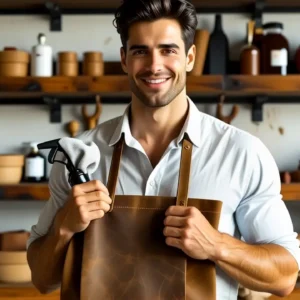 Un hombre guapo limpia con cuidado