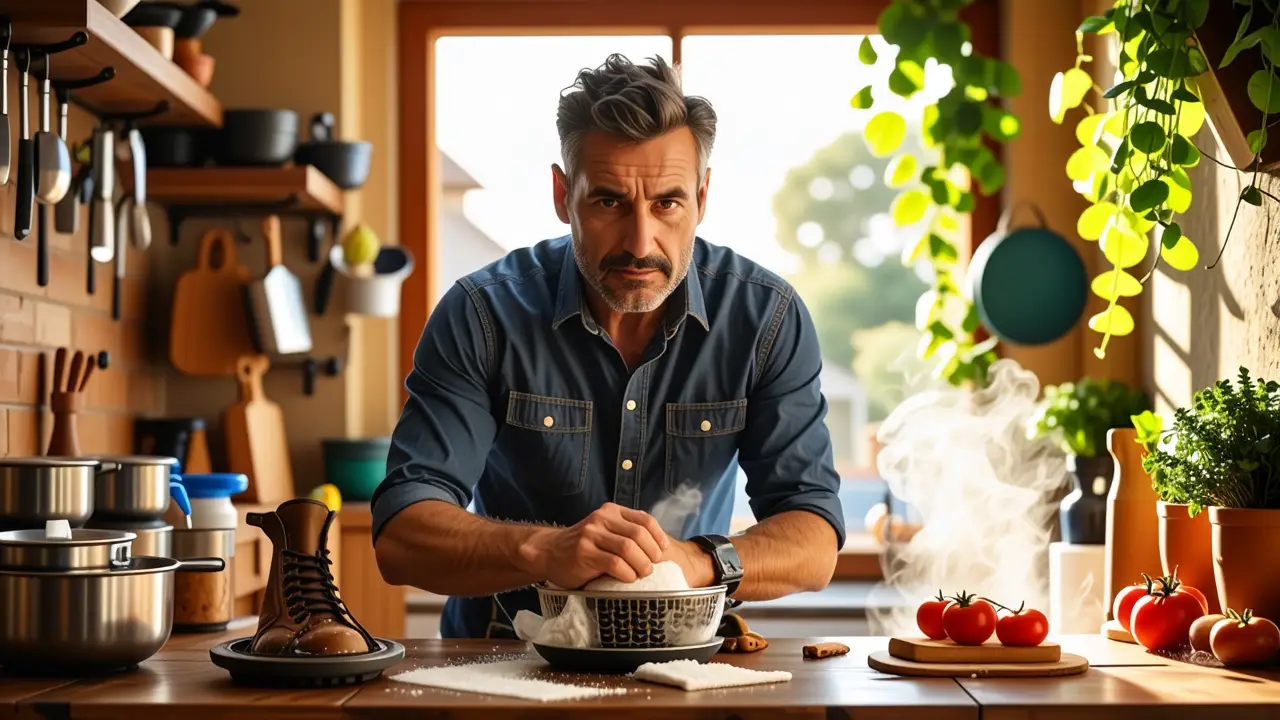 Como limpiar freidora de aire: guía completa 4 Un hombre español limpia con cuidado su freidora