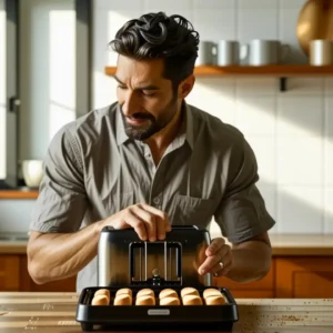 Un hombre realista disfruta del amanecer en cocina