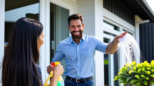 Como limpiar ventanas por fuera: guía fácil y rápida 1 Hombre ayuda a limpiar ventana con alegría