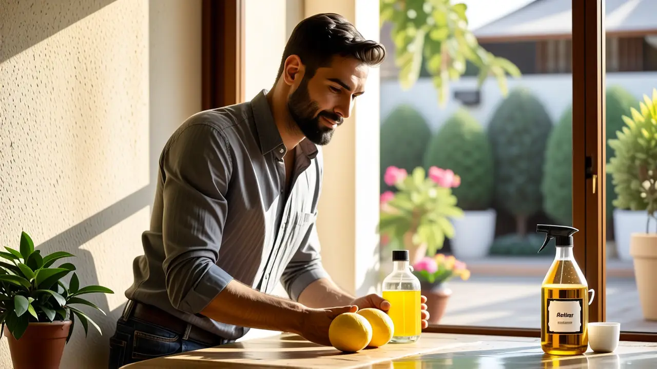 Como limpiar ventanas por fuera: guía fácil y rápida 2 Hombre limpia con solución casera en casa