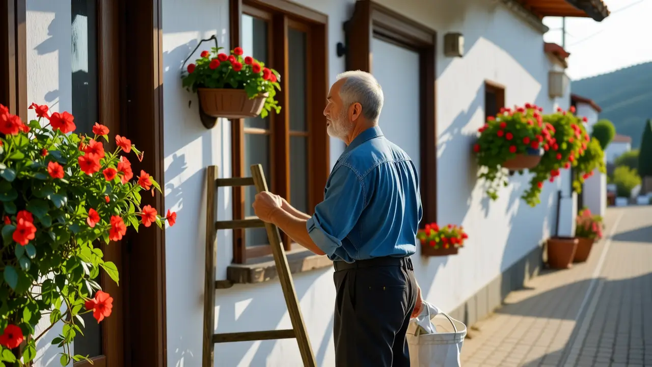 Como limpiar ventanas por fuera: guía fácil y rápida 5 Un hombre español limpia una ventana con cuidado