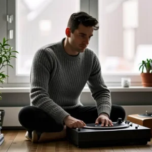 Un hombre melancólico en un espacio minimalista