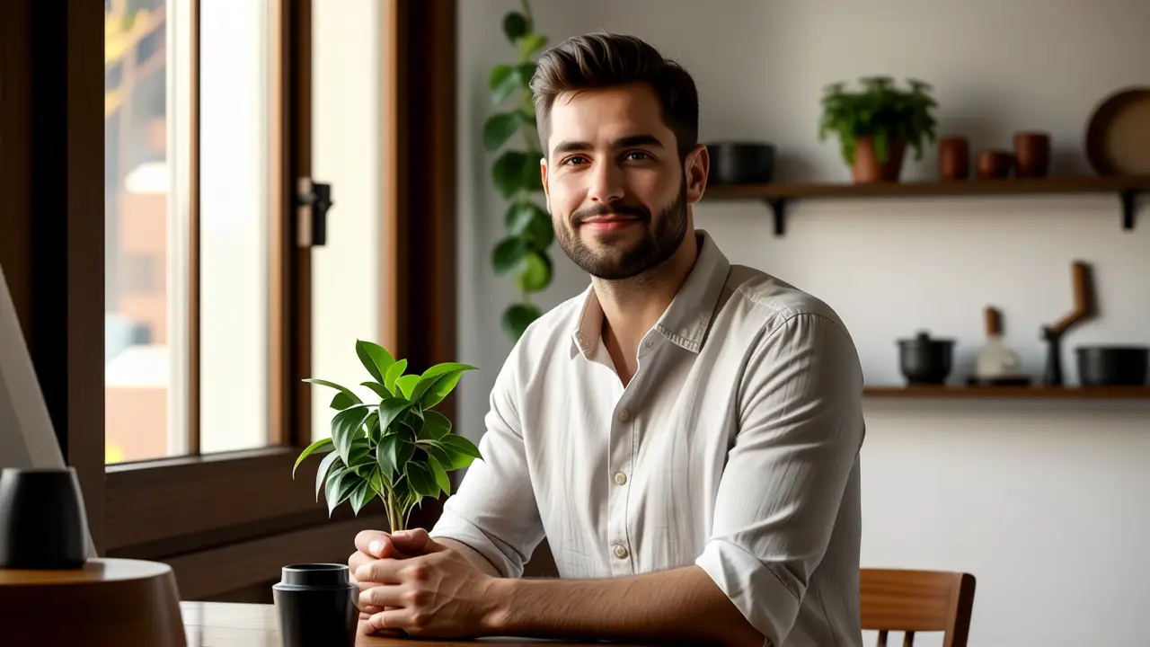 Como organizar: 7 consejos para un hogar ordenado /think 3 Un hombre tranquilo en un hogar minimalista y sereno