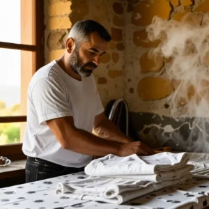 Planchar Ropa Sin Plancha: Guía Fácil 11 Un hombre español amable suaviza una camisa en casa