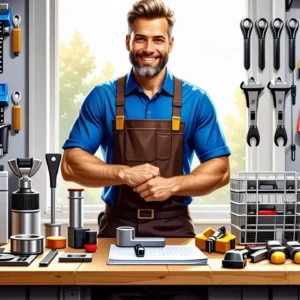 Un hombre sonríe mientras trabaja en taller