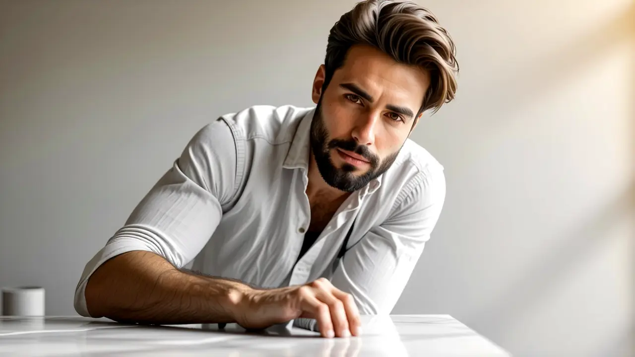 Pulir Marmol: Guía Completa para Brillo y Mantenimiento 2 Un hombre pensativo puliendo mármol en luz dorada