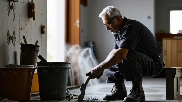 Como quitar cemento seco: guía completa y fácil 1 Un hombre trabaja con cemento realista
