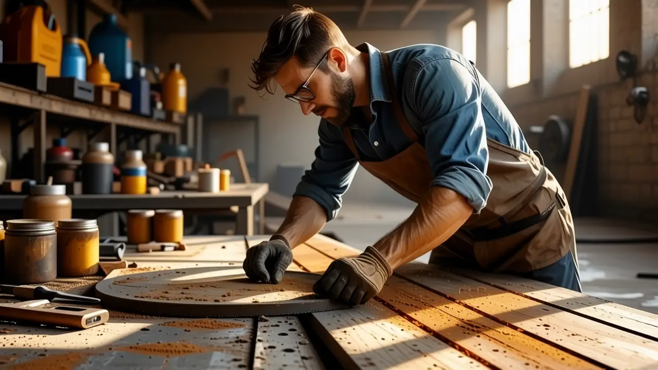 Como quitar cemento seco: guía completa y fácil 3 Un hombre trabaja diligentemente en un taller industrial