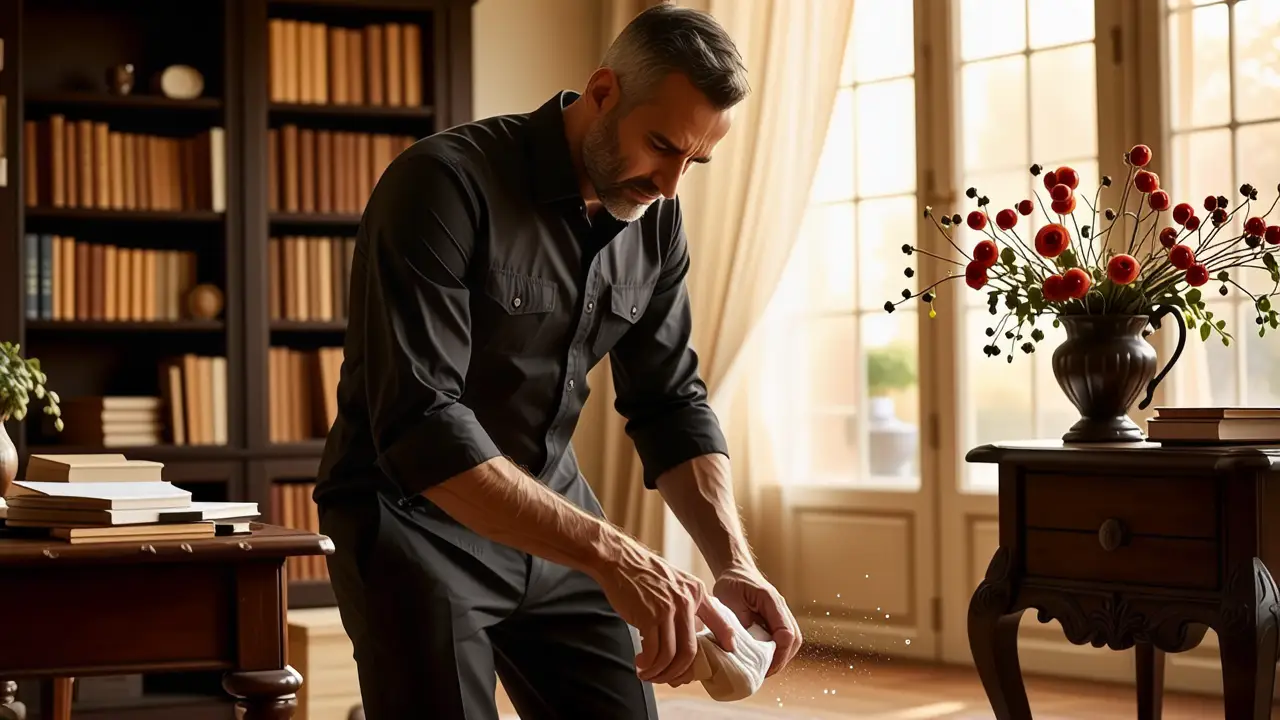 Como quitar cemento seco: guía completa y fácil 4 Un hombre español realista limpia con cuidado