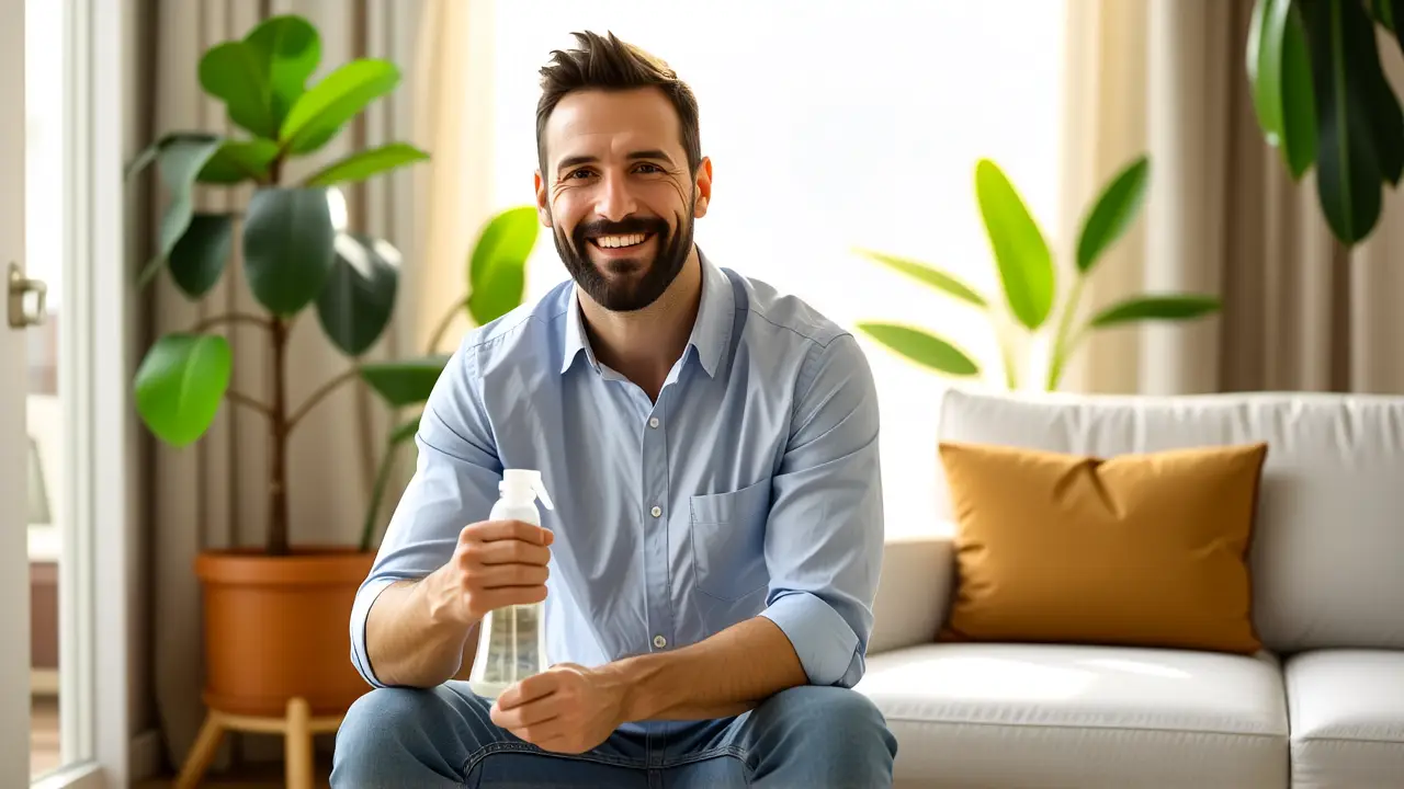 Como quitar olor a tabaco en casa y nadie fuma 6 Un hombre pensativo limpia con profesionalidad