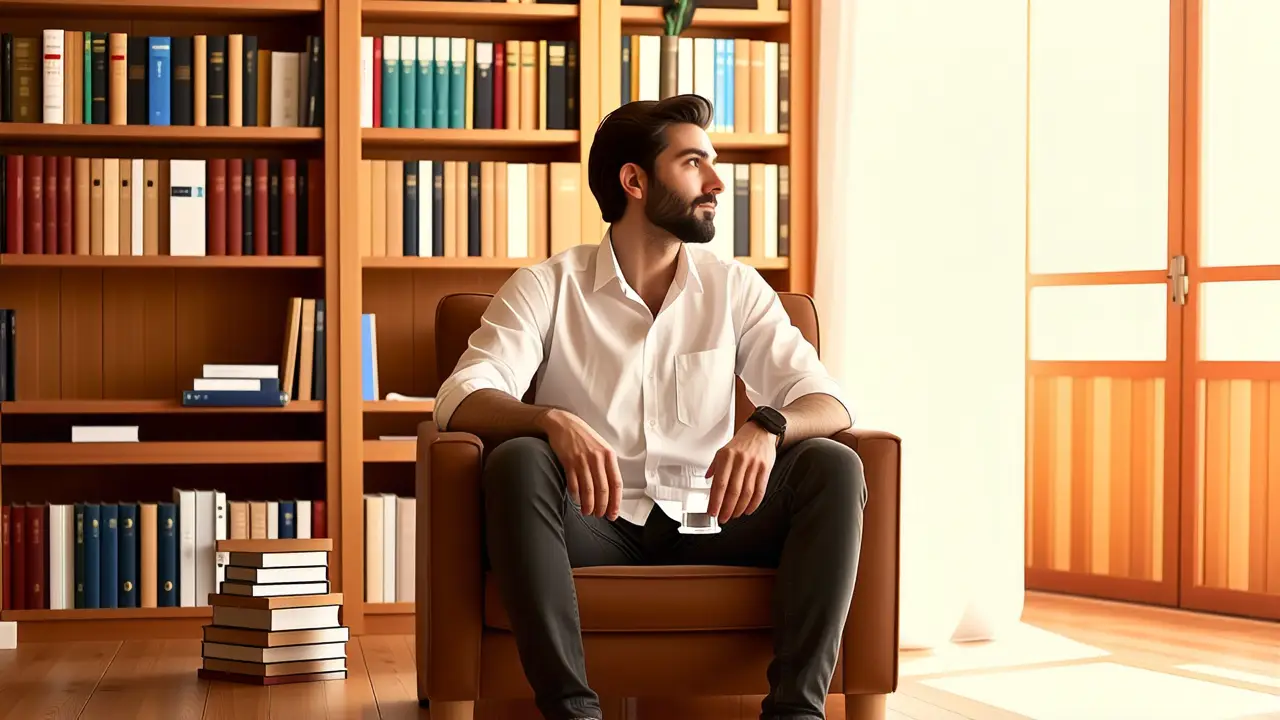 Como quitar olor a tabaco en casa y nadie fuma 7 Un hombre pensativo en un hogar cálido y vintage