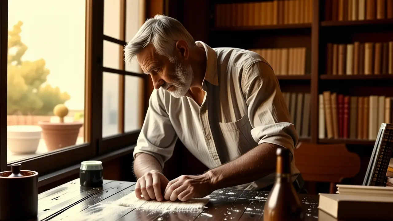 Como quitar olor a tabaco en casa y nadie fuma 2 Un hombre pensativo limpia una mesa antigua
