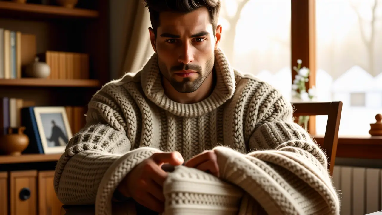 Quitar Pelusas Ropa: Guía Completa y Fácil 3 Un hombre tranquilo abraza la calidez del hogar