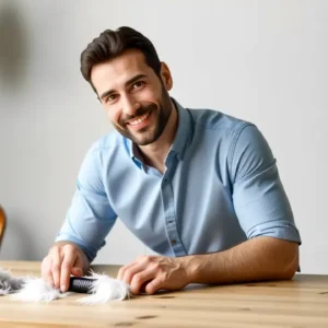 Un hombre casual en un ambiente cálido y acogedor