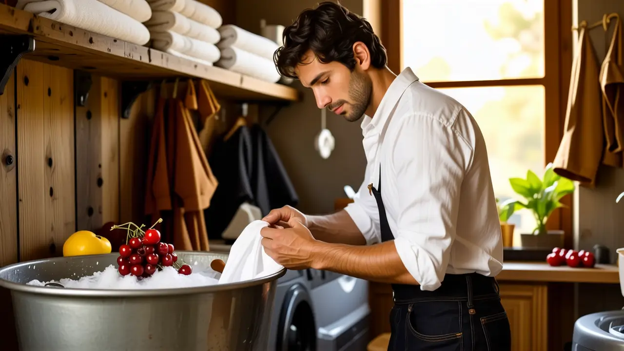 Como quitar manchas de cereza: guía fácil y efectiva 6 Un hombre examina una mancha en la luz cálida