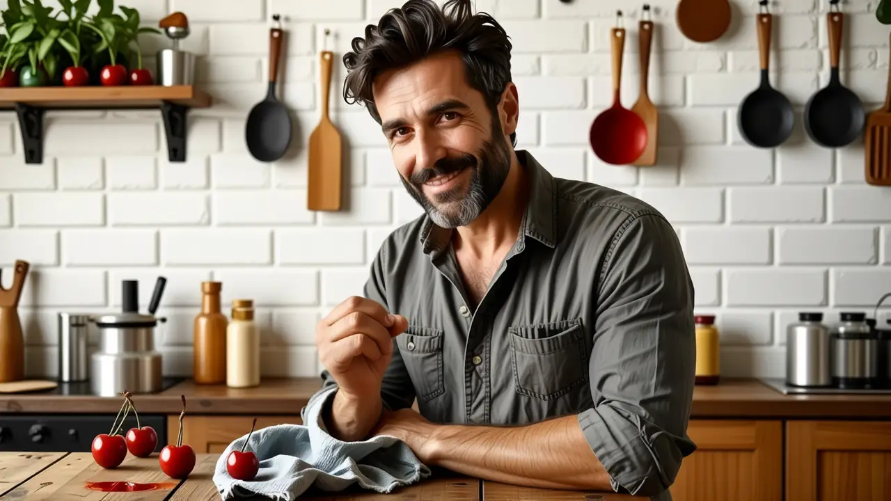 Como quitar manchas de cereza: guía fácil y efectiva 5 Un hombre español limpia una mancha con cuidado