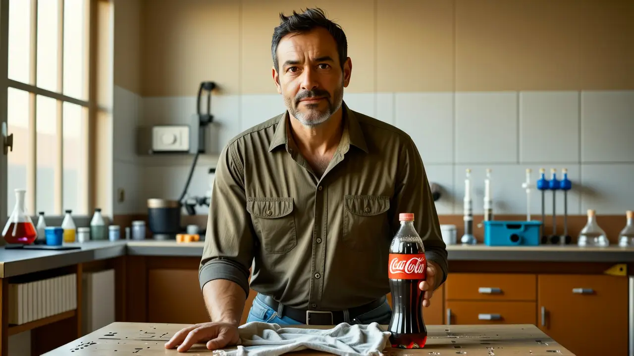 Un hombre pensativo limpia en laboratorio