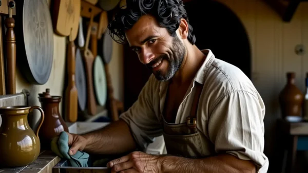 Un hombre tranquilo limpia con una toalla